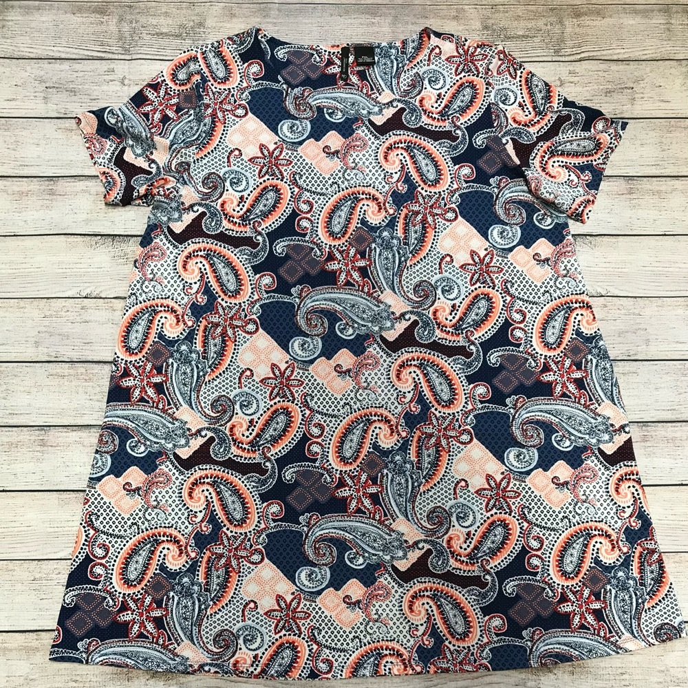New Directions XL Petit Vibrant Paisley Dress - Red, Blue, White